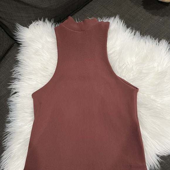 Zara Rust-Brown Ribbed Halter Top - Picture 5 of 6